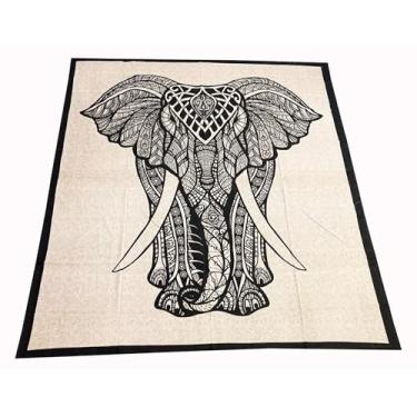 Imagem de Cangão Canga Grande De Praia Colcha Painel Indiano Tamanho 2,10 X 2,30 (Elefante Frontal Areia)
