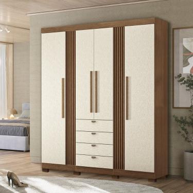 Imagem de Guarda-roupa 4 Portas 4 Gavetas com Pés Mdp Aurora Jatobá/ Areia