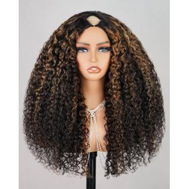 Imagem de Megalook hair Peruca De Cabelo Humano Com Parte Em U 12A, Cacheada E Profunda, Sem Cola, Com Mechas Em V, Densidade 200%, Ideal Para Iniciantes, Sem Costura E Sem Cola, Para Mulheres, 66 Cm Fb30#