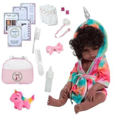 Imagem de Bebê Reborn Boneca 100% Silicone Cabelo Cacheado Com Bolsa - Cegonha R