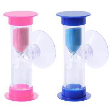 Imagem de Temporizador de areia de ampulheta de 2 minutos com ventosa - Conjunto de 2 relógios de areia azul pequenos e inquebráveis de 2 minutos, mini relógio de areia rosa de plástico, Reloj De Arena rotativo