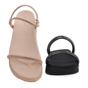 Imagem de Kit 2 Sandália Feminina Papete Tira & Papete Tira com Brilho - Novo Há