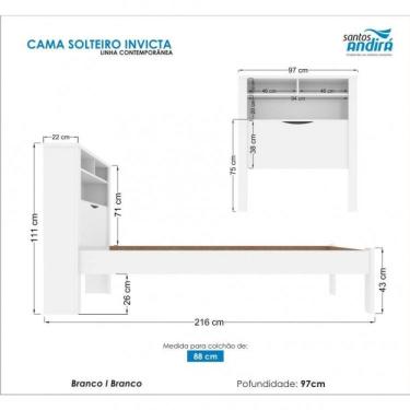 Imagem de Cama Solteiro Cabeceira Baú e Nicho Prateleira Invicta
