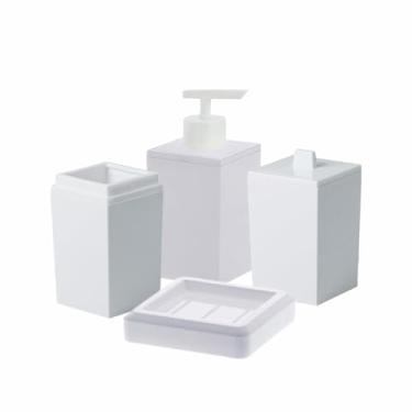 Imagem de "Kit Banheiro Lavabo Pia 4 Peças Luxo Branco Com Saboneteira Comum, Porta Sabonete Líquido, Porta Algodão e Porta Escova de Dente Conjunto Em Acrílico Resistente e Durável Design Moderno Elegante"