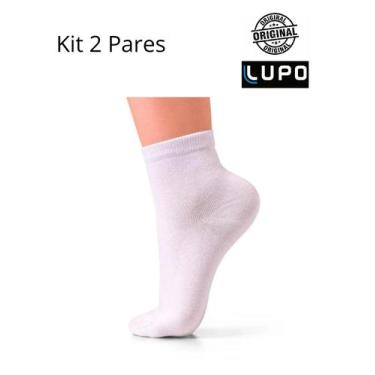 Imagem de Kit 2 Pares de Meia Feminina Cano Curto LUPO 4576088, Branco