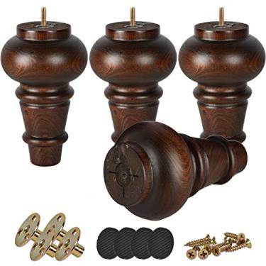 Imagem de Btowin Pernas de móveis de madeira maciça de 15 cm, 4 peças de pés de coque de madeira esmaltada torneada com placa de montagem e parafusos para sofá, sofá, TV, cadeira otomana