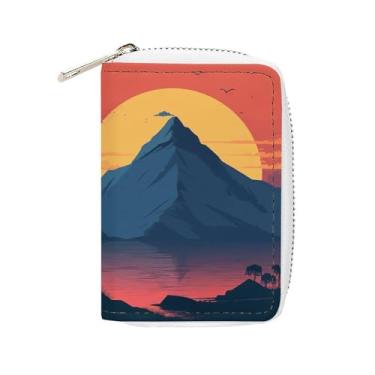 Imagem de NTVOWPZO Carteira masculina com suporte de cartão de crédito macio para cartão de visita, pôr do sol e montanha, capa para cartão com zíper