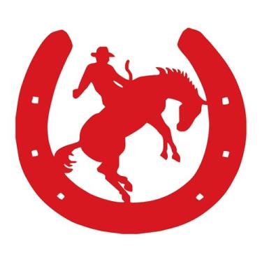Imagem de Adesivo Country Ferradura Sorte e Proteção Silhueta Cowboy no Cavalo para Moto Carro Caminhão Parede Ambientes Temáticos (VERMELHO, 50x44,6cm)