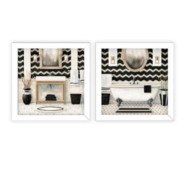 Imagem de Kit 2 Quadros Banheiro, Lavabo, Toalete, B&w, Com Vidro (Branco)