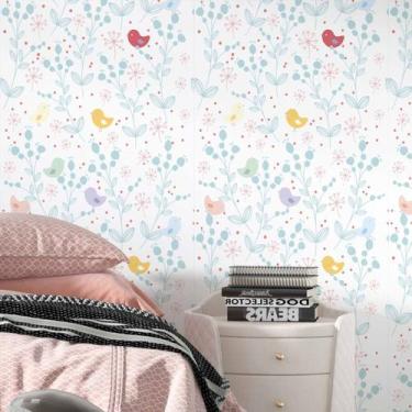 Imagem de Papel De Parede Adesivo Passaros Minimalista Floral 12m - DELIQUADROS