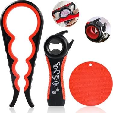 Imagem de Abridor de garrafa 5 em 1, abridor de pote multiuso, almofada antiderrapante para abridor de frascos - leste para uso diário na cozinha, ideal para força fraca da mão (azul-petróleo)