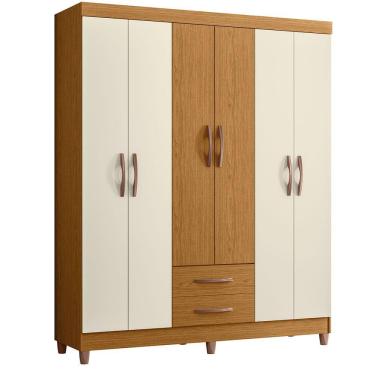 Imagem de Guarda-roupa Albatroz âmbar 6 Portas Casal Mdp 2 Gavetas Cinamomo/off White