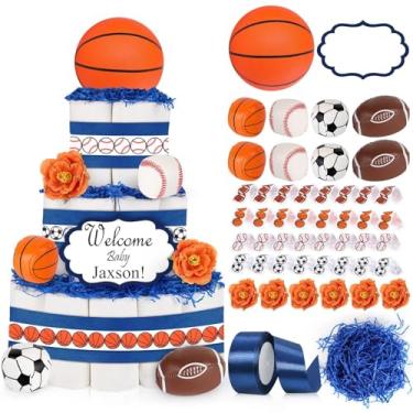 Imagem de 23 peças bola esportiva kit de bolo de fraldas decoração basquete futebol futebol bola de beisebol decorações de bolo para esportes tema chá de bebê meninos homens suprimentos de festa de aniversário