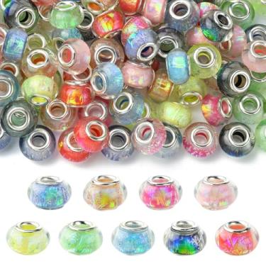 Imagem de Ipotkitt 100 peças de contas europeias de resina Rondelle de cores mistas com núcleos duplos de latão barril de tambor contas grandes para joias faça você mesmo artesanato chaveiros pulseiras colar a