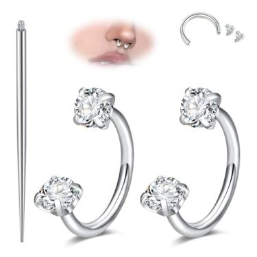 Imagem de MODRSA Anel de nariz de ferradura prata 18 g argola de nariz de sapato de cavalo para mulheres aço cirúrgico meia argola brinco argolas Daith Tragus brinco argolas labret lábio hélice piercing joias