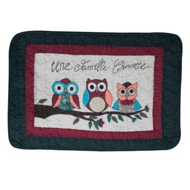 Imagem de Tapete Patchwork Banheiro Cozinha Trio De Corujas Coloridas 100% Algodão 61x42 Cm