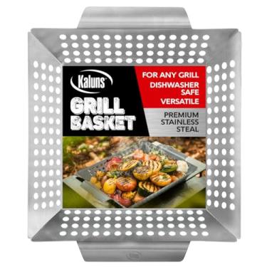Imagem de Cesta de Grelha Kaluns – Melhor Cesta de Grelhar para Vegetais e Camarões – Material de Aço Inoxidável Resistente – Tamanho Perfeito para a Maioria das Grelhas – Ótimo para Uso em Churrasco ou Forno