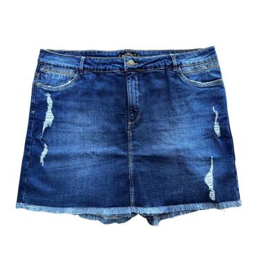 Imagem de Short Saia Jeans Plus Size Barra Destroyed Tamanho 56 Com Elastano-Feminino