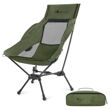 Imagem de MOON LENCE Cadeira de acampamento dobrável com encosto alto, cadeira compacta portátil de 150 kg com assento largo e suporte ergonômico para as costas