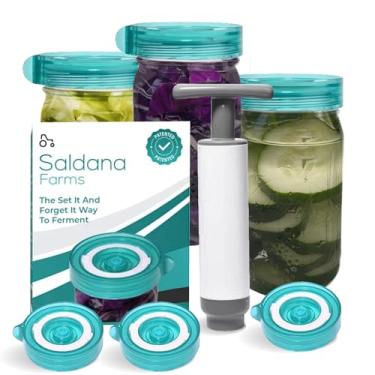 Imagem de Easy Fermenter Kit de fermentação, inclui 3 tampas de fermentação para frascos de vidro de boca larga e bomba extratora de oxigênio, tampa de conserva para fermentar Kimchi, picles e chucrute