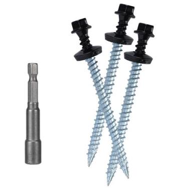 Imagem de Parafusos de telhado de metal Bobibbi 10x7,62 cm pretos com lavadora E