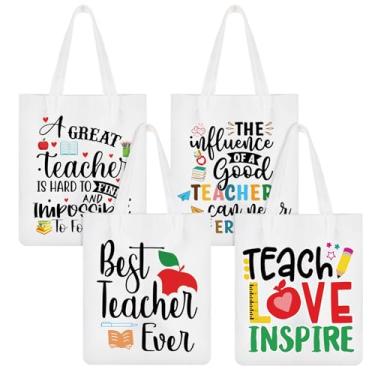Imagem de Mixweer 4 peças presentes de apreciação de professores bolsas de lona para professores sacolas de presente para professores para mulheres presentes de Natal material escolar (palavras quentes)