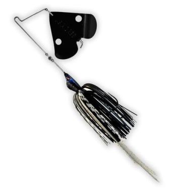 Imagem de U.S.A. BASS TACKLE Isca de pesca premium Stiletto Buzzbait Largemouth Smallmouth Spotted Bass Hover Head Saia de silicone personalizada Bubble Blade Clacker Gancho resistente (Black Knight, 14 g)