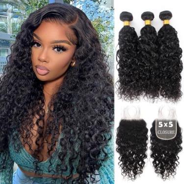 Imagem de Pacotes de cabelo FASHION VILA 14A Water Wave com fecho de renda 3 pac