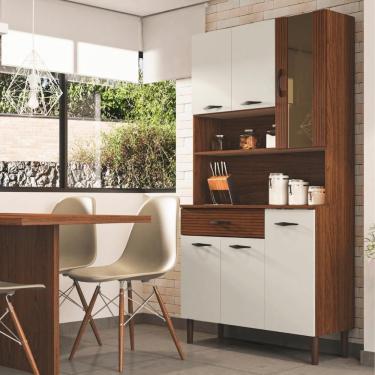 Imagem de Kit Cozinha 6 Portas E Gaveta Golden Nogueira / Off White / Ripado