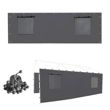 Imagem de Vanteriam Painel de parede lateral com janelas de malha e elásticos esféricos, para abrigo de barraca de festa de garagem de 30 x 5 m - cinza, apenas um painel lateral