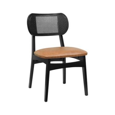 Imagem de Cadeira Organik Encosto Anatômico com Telinha Rattan - Preto - Assento Estofado Corano Marrom Mescla