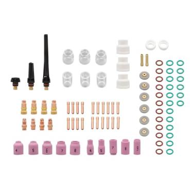 Imagem de kimllier Kit profissional de tocha de soldagem TIG 90 peças – lente de gás, bocais de alumina (12), copos de vidro para WP-17/18/26 – tampa traseira grossa e pinças de cobre para soldagem de precisão