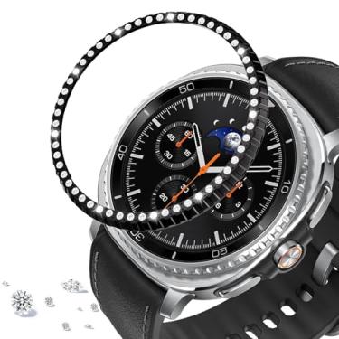 Imagem de DEALELE Capa de moldura compatível com Samsung Galaxy Watch 8 Classic (46 mm), strass brilhante liga de diamante moldura de metal anel de bisel capa adesiva antiarranhões acessório protetor (preto)