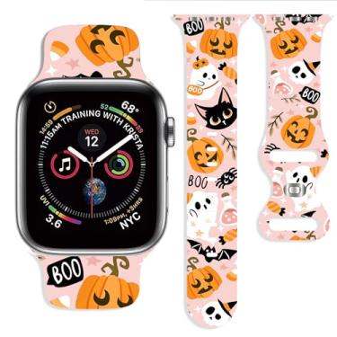 Imagem de Pulseira de Halloween compatível com Apple Watch de 38 mm, 40 mm, 41 mm, 42 mm, 44 mm, 45 mm, 46 mm, 49 mm, ajustável, substituível, de silicone macio para iWatch Ultra, séries 10, 9, 8, 7, 6, 5, 4, 3