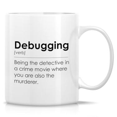 Imagem de Retreez Caneca engraçada de depuração – Caneca de codificação hilária - Xícara de café de cerâmica de 325 ml - Presente sarcástico bem-humorado para programadores, engenheiros de software, codificador