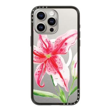 Imagem de CASETiFY Capa compacta para iPhone 15 Pro Max [fina e elegante/compatível com Magsafe/1,2 m. Proteção contra quedas de nível militar] - Stargazer Lily - Preto transparente