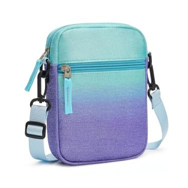 Imagem de sveter Bolsa transversal infantil para meninas, bolsas colorblock para crianças de 8 a 10 anos, 10 a 12 anos, Brilho esparso azul e roxo
