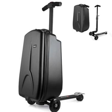 Imagem de Mala de scooter para crianças de 4 a 12 anos, 4 em 1 para crianças, mala de embarque, destacável e dobrável, trole de viagem na bagagem, Preto, Medium, Mala de scooter para crianças de 4 a 12 anos