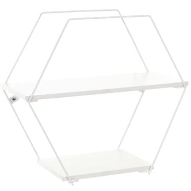 Imagem de Prateleira Decorativa Geométrica Hexagonal, Cor Branco Microtextura com Madeira Branca, Metaltru