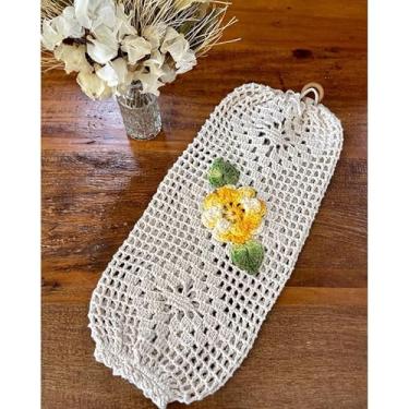 Imagem de Puxa Saco Bordado 40x18cm Crochê Artesanal (Amarelo)