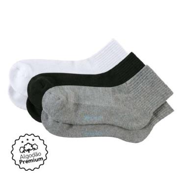 Imagem de Kit com 3 Pares Meias Cano Médio Algodão Mescla/Preto/Branco - Zee Ruc