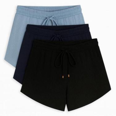 Imagem de kit 3 Shorts Canelado Confortavel Plus Size Bermudinha Moda Praia G1 a