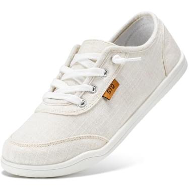 Imagem de STQ Tênis feminino sem cadarço com palmilha ortopédica cano baixo clássico moderno tênis de lona | Sapatos para fascite plantar, Bege, 36