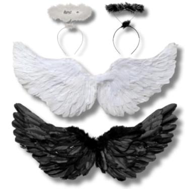Imagem de Kit Tiara E Asas De Anjo Adulto Juvenil Festa Fantasia Halloween Carnaval Luxo (PRETO)