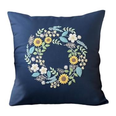 Imagem de MotiveTech Kit de capa de almofada bordada, capa de almofada semi-acabada, padrão floral, decoração para casa, kit de fronha, ponto cruz para escritório, carro, Coroa de Girassol
