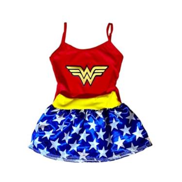 Imagem de Fantasia Infantil, Vestido Vermelho e Azul com Estrelas, Tiara Amarela, Conjunto Carnaval e festas para Meninas