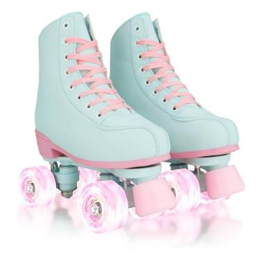 Imagem de jessie Patins femininos, adulto respirável couro PU rodas flash patins para iniciantes profissionais em ambientes internos e externos (tamanho dos EUA: 4)