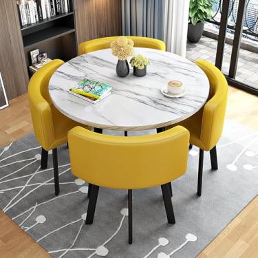 Imagem de Mesa De Jantar Com 4 Cadeiras, Cadeiras De Mesa De Jantar, Conjunto De Jantar Moderno, Sala De Jantar, Conjunto De Cadeiras De Mesa De Jantar, Mesa De Jantar Redonda Que Econ, Yellow, 80cm