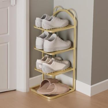 Imagem de Cabideiro Para Entrada, Sapateira Com Prateleira, Sapateira Para Entrada, Sapateira Estreita, Organizador De Sapateira De Canto Para Armário, Porta, Garagem, Sala De Estar, Gold, 4 Tiers
