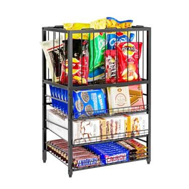 Imagem de YITOBA Rack de exibição de doces, organizador de lanches de 4 camadas para bancada, suporte de saco de batata frita com moldura de corda elástica, estação de lanchonete, prateleira de exibição de
